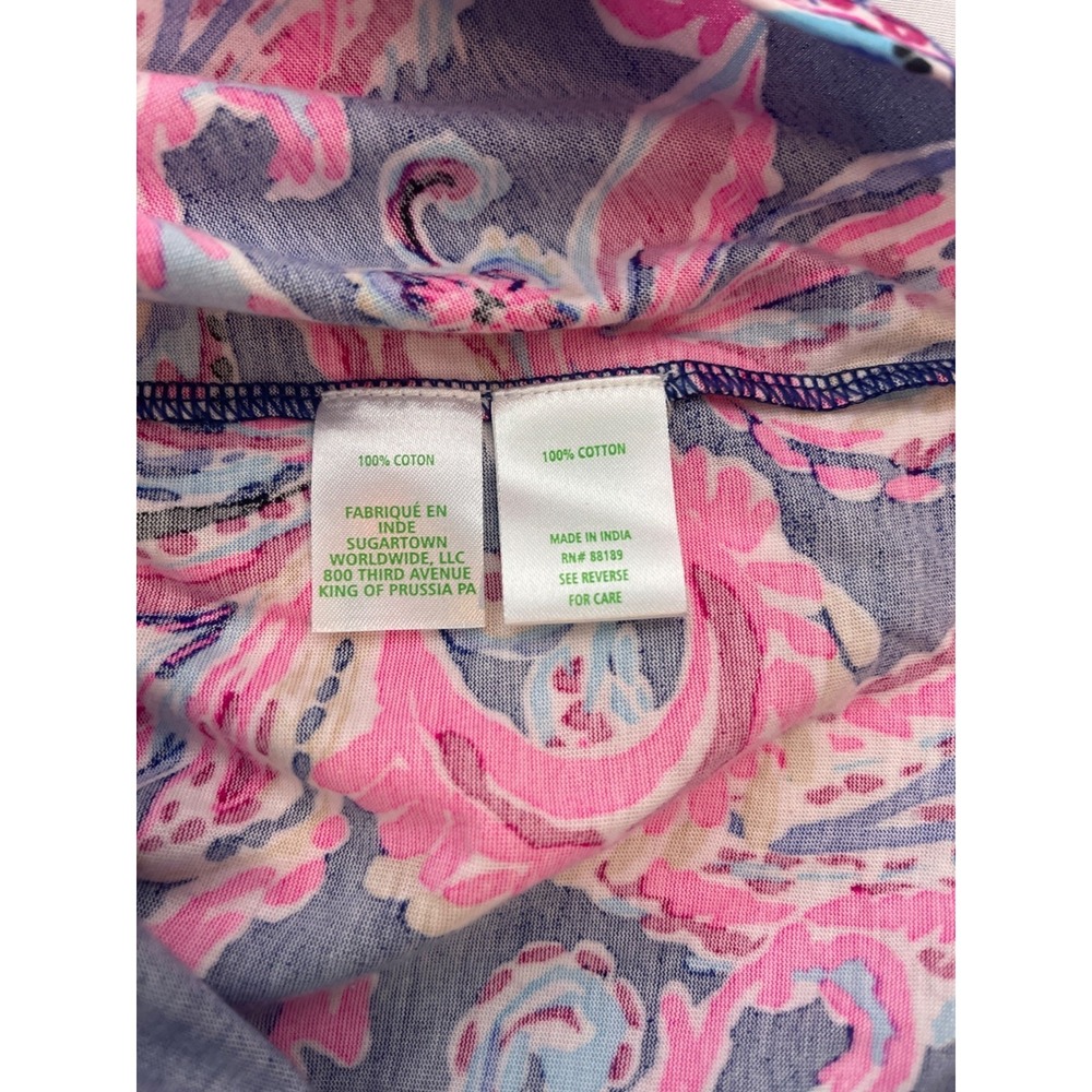 Lilly Pulitzer Womens XL Blue & Pink Floral Print Dress With Button-Front Neckli - Picture 7 of 8